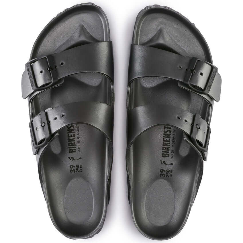 Black Birkenstock Arizona EVA sandals with double buckle straps